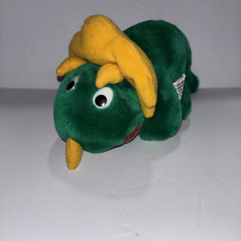 Vintage‎ US Tops Merchandising Green Yellow Dinosaur Plush 9" Stuffed Animal Toy
